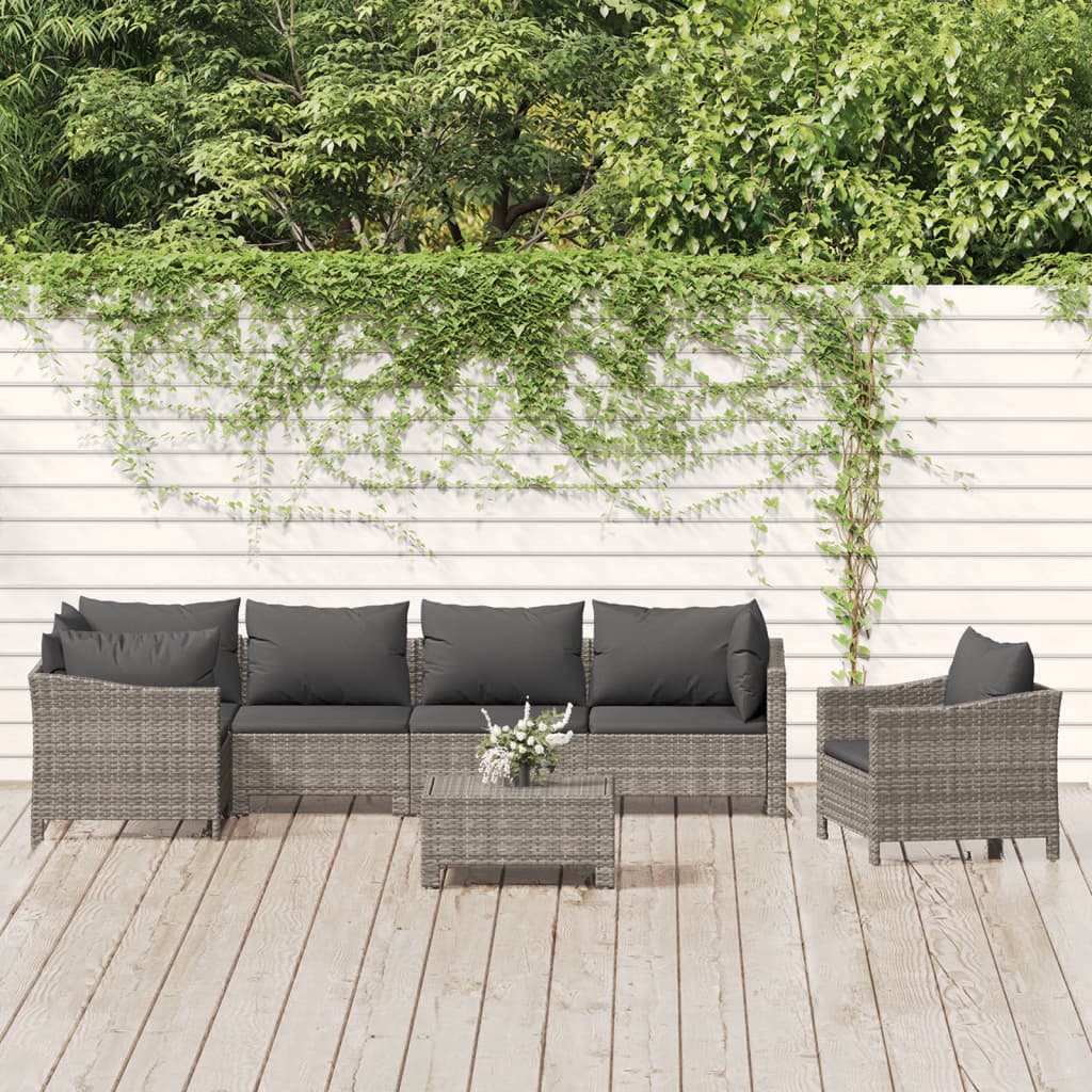 7-delige Loungeset met kussens poly rattan grijs – afbeelding 1
