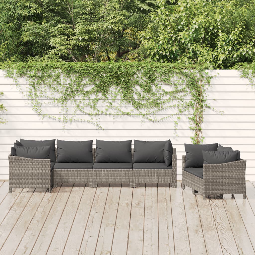 7-delige Loungeset met kussens poly rattan grijs – afbeelding 1