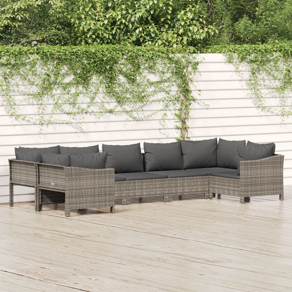 7-delige Loungeset met kussens poly rattan grijs – afbeelding 1
