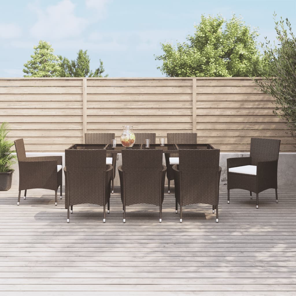 9-delige Tuinset met kussens poly rattan bruin – afbeelding 1