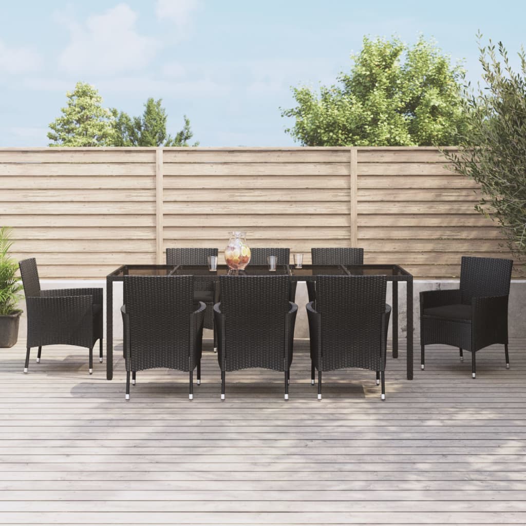 9-delige Tuinset poly rattan zwart – afbeelding 1