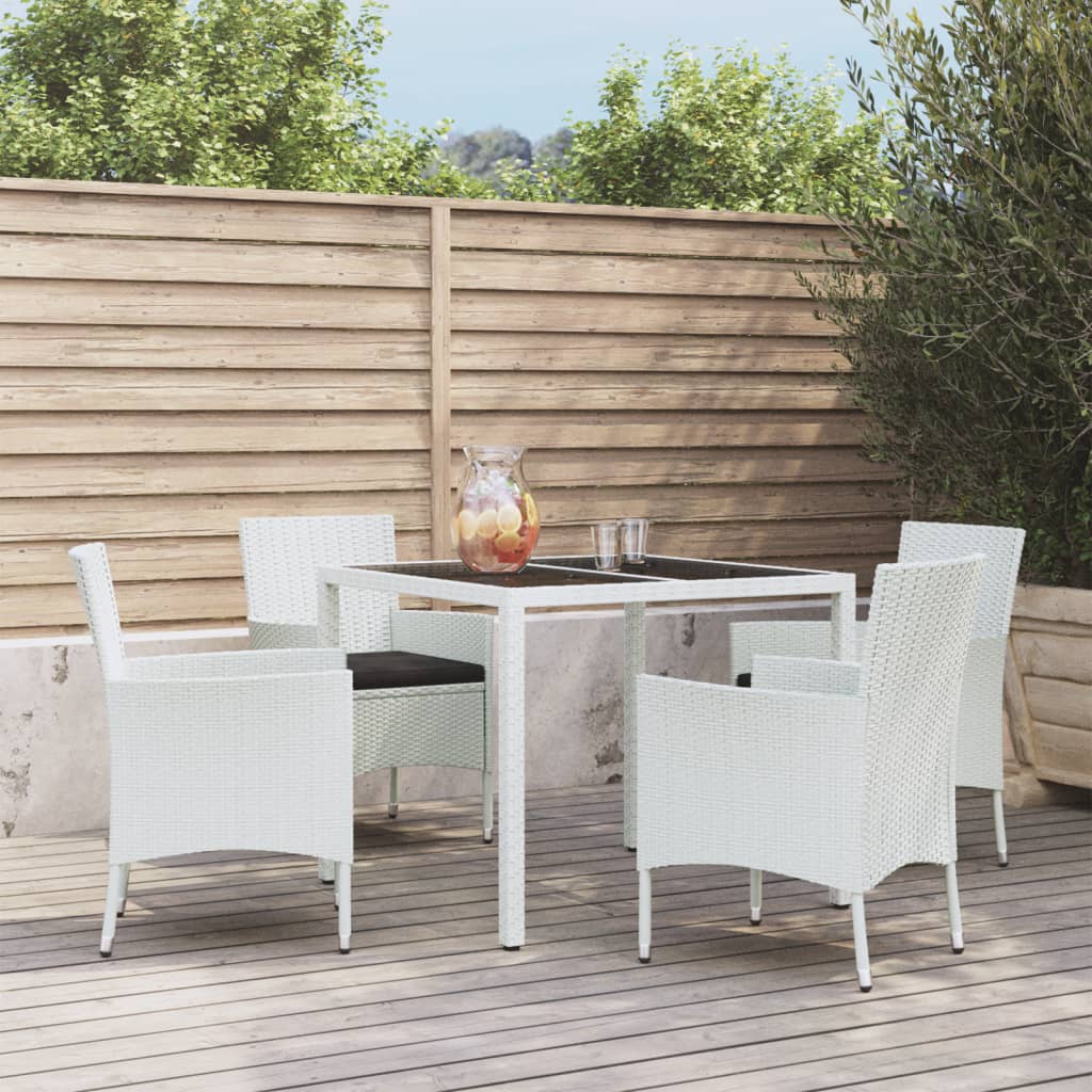 5-delige Tuinset met kussens poly rattan wit – afbeelding 1