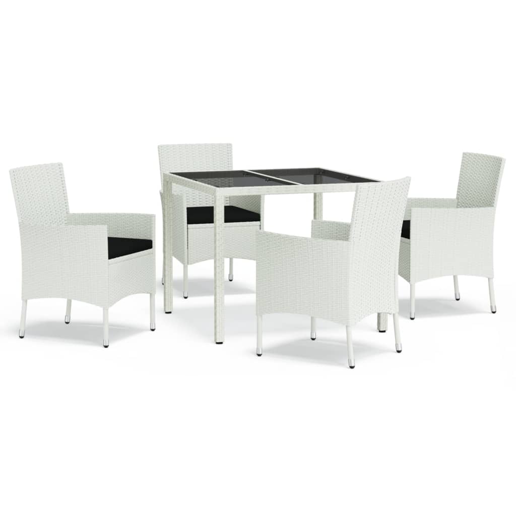 5-delige Tuinset met kussens poly rattan wit – afbeelding 2