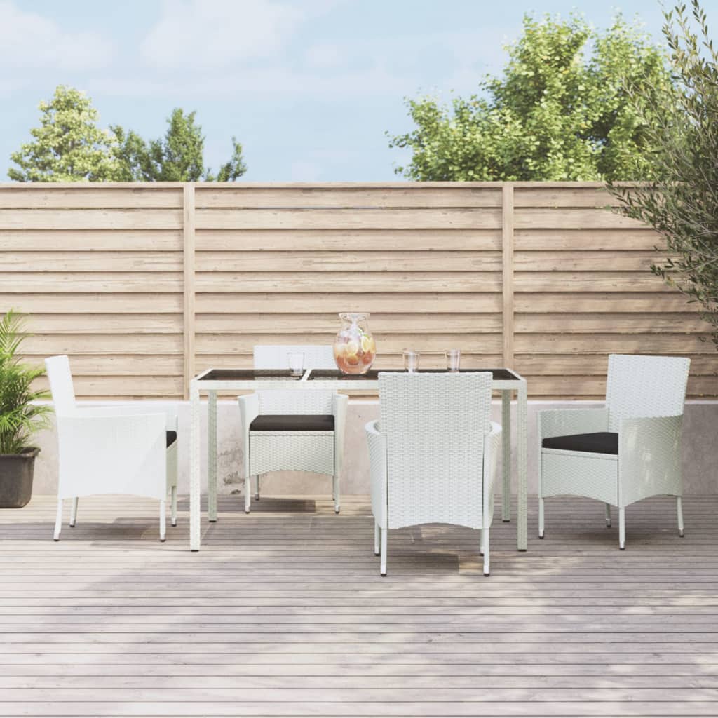5-delige Tuinset met kussens poly rattan wit – afbeelding 1