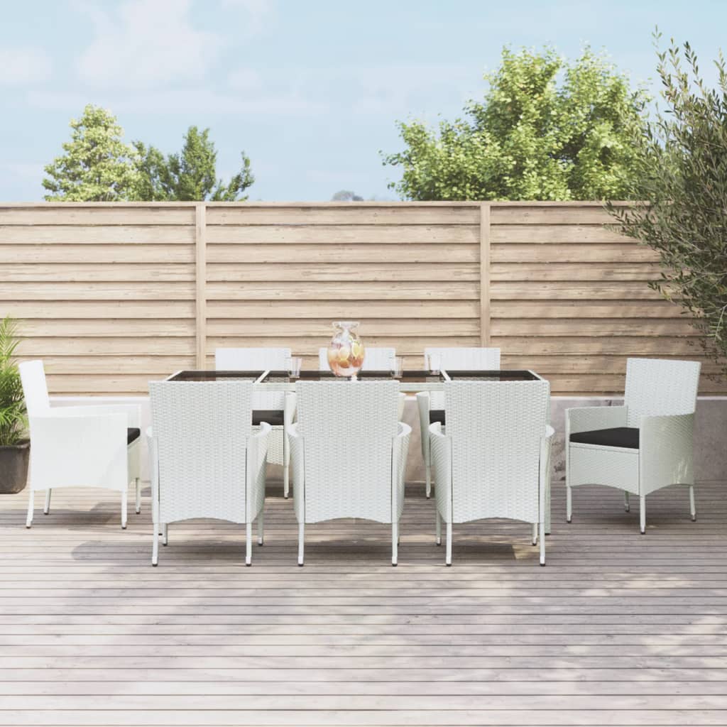 9-delige Tuinset met kussens poly rattan wit – afbeelding 1
