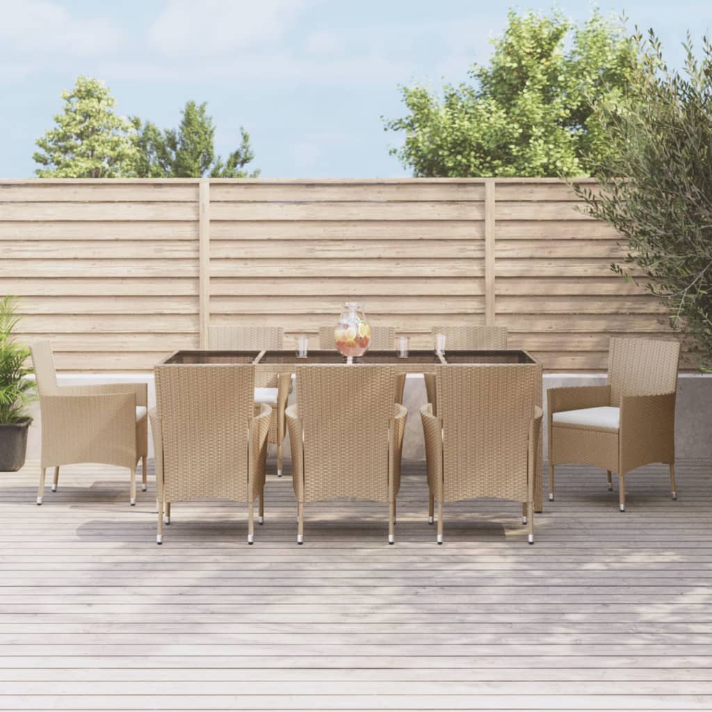 9-delige Tuinset met kussens poly rattan beige – afbeelding 1