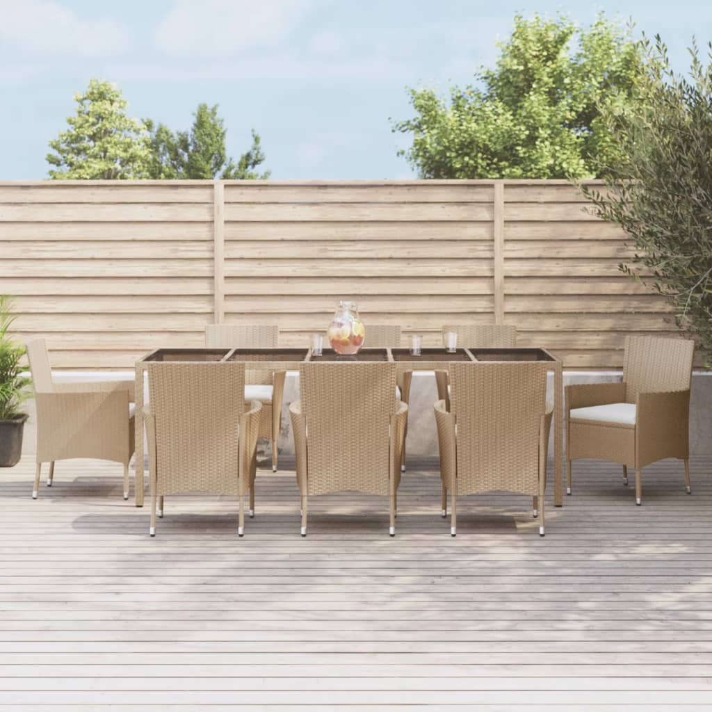 9-delige Tuinset met kussens poly rattan beige – afbeelding 1