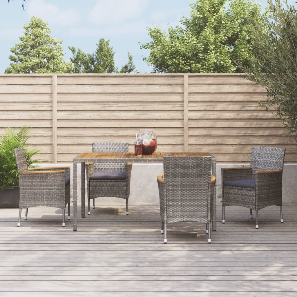 5-delige Tuinset met kussens poly rattan grijs – afbeelding 1