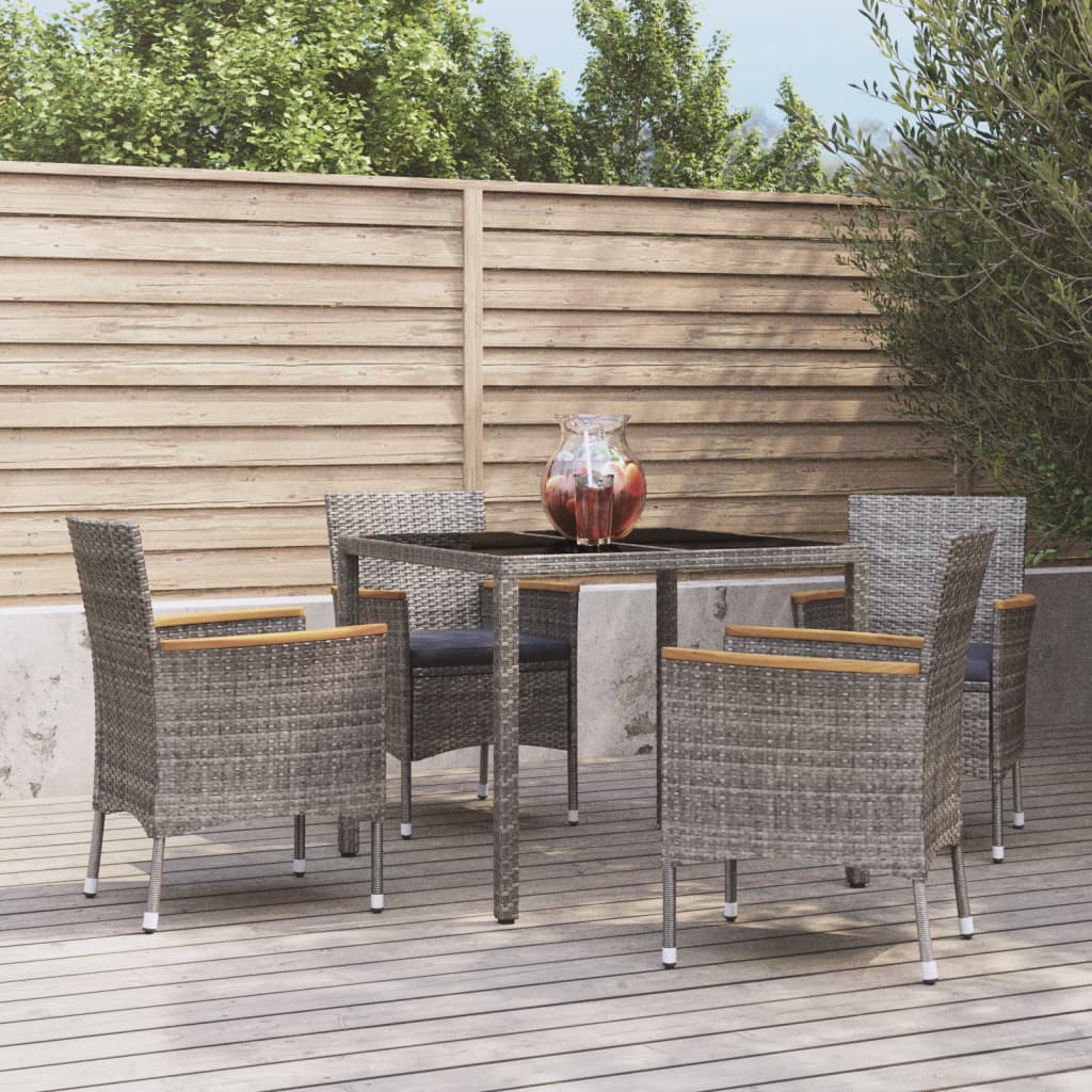 5-delige Tuinset met kussens poly rattan grijs