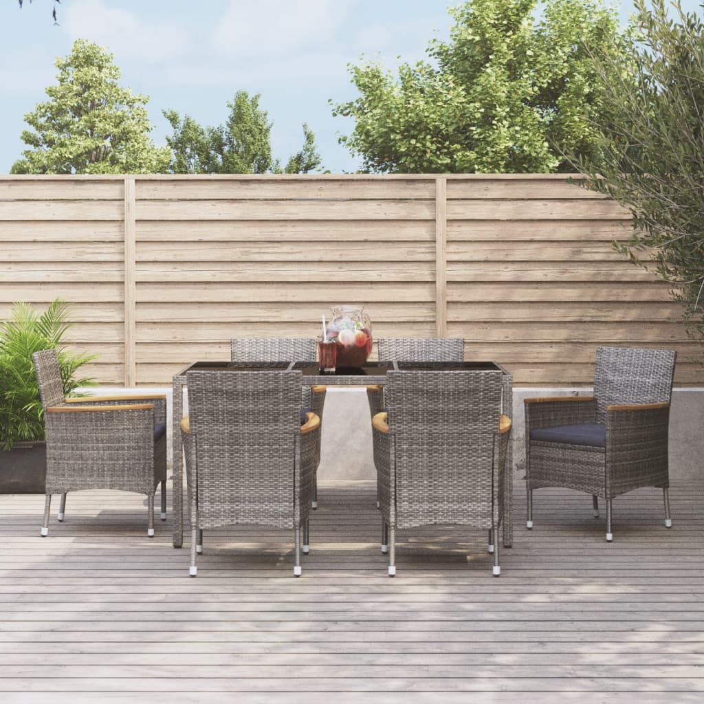 7-delige Tuinset met kussens poly rattan grijs – afbeelding 1