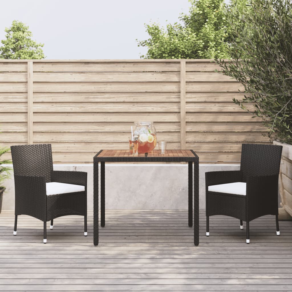 3-delige Tuinset met kussens poly rattan zwart – afbeelding 1
