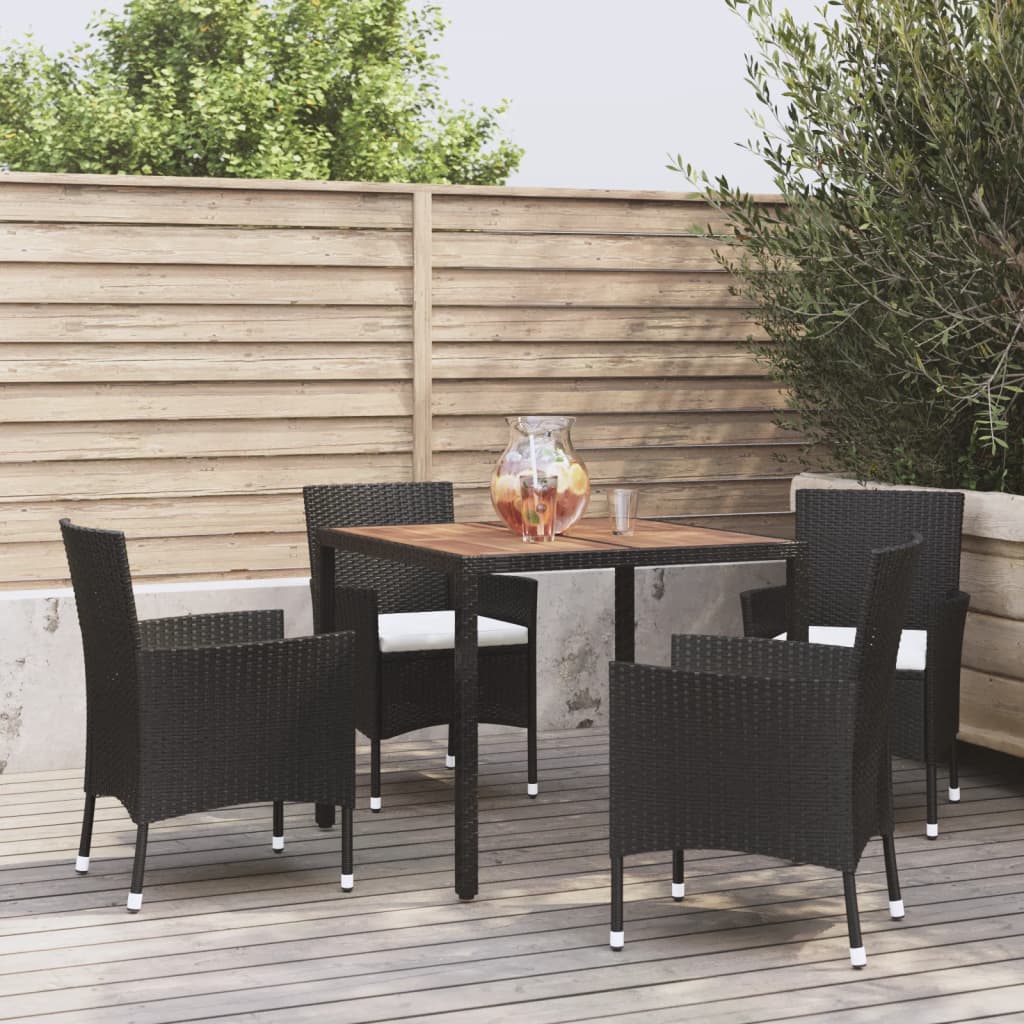 5-delige Tuinset met kussens poly rattan zwart – afbeelding 1