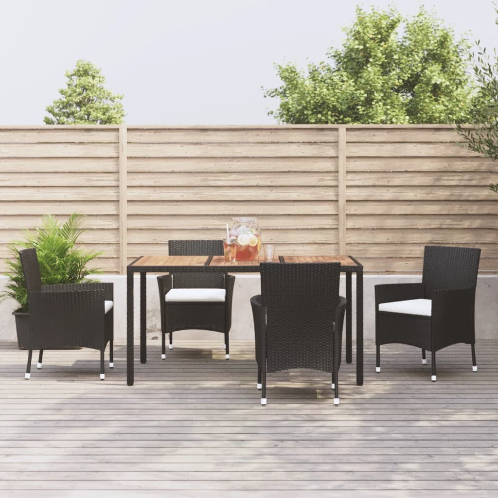 5-delige Tuinset met kussens poly rattan zwart – afbeelding 1