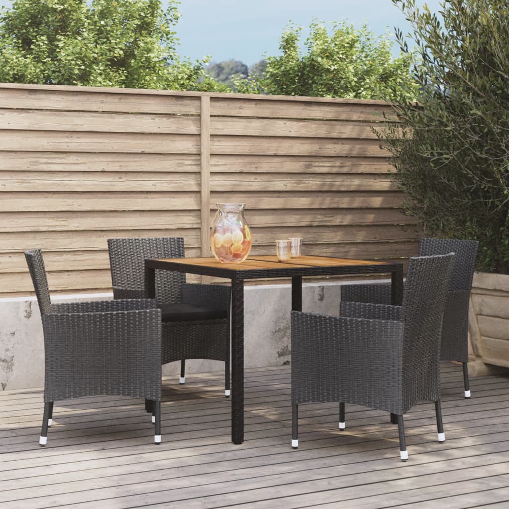 5-delige Tuinset met kussens poly rattan zwart – afbeelding 1