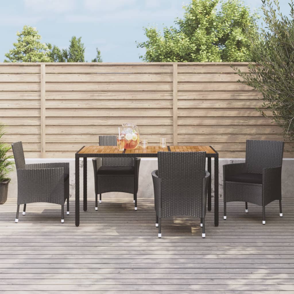 5-delige Tuinset met kussens poly rattan zwart – afbeelding 1