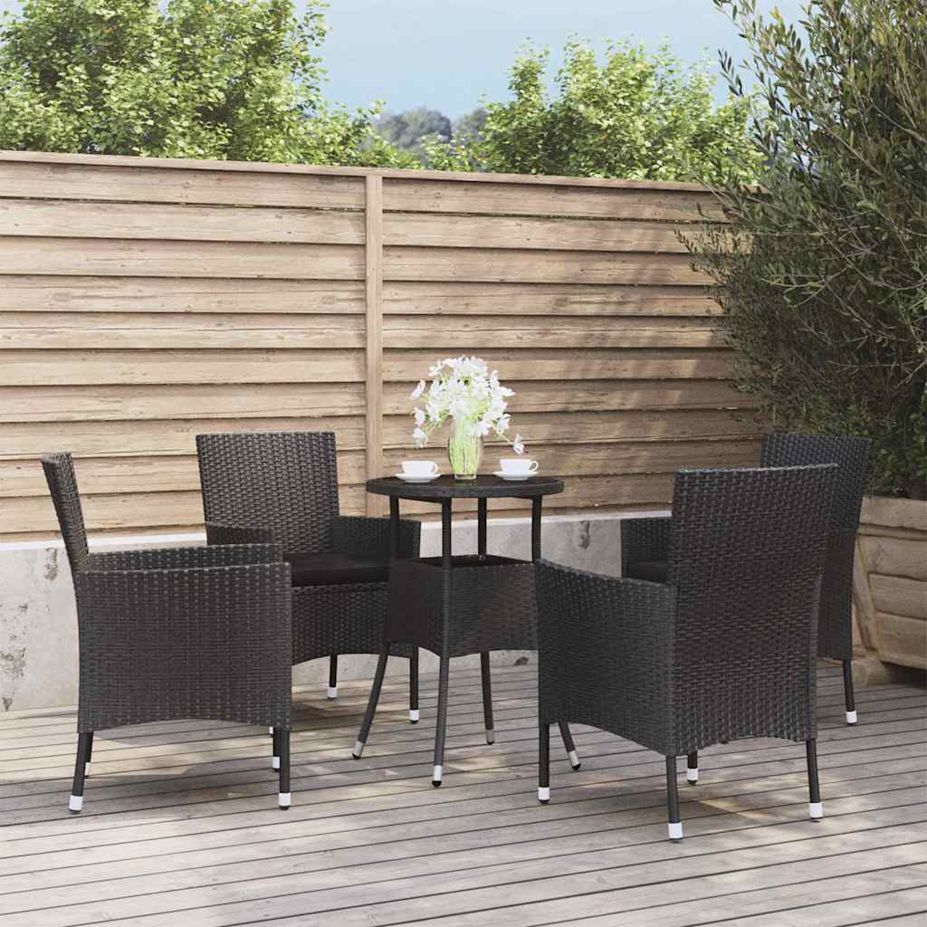 5-delige Bistroset met kussens poly rattan zwart – afbeelding 1