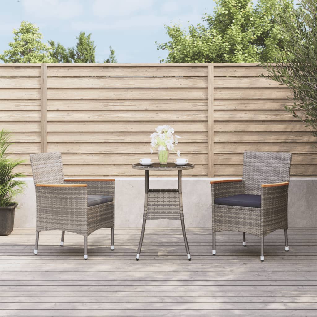 3-delige Bistroset met kussens poly rattan grijs – afbeelding 1