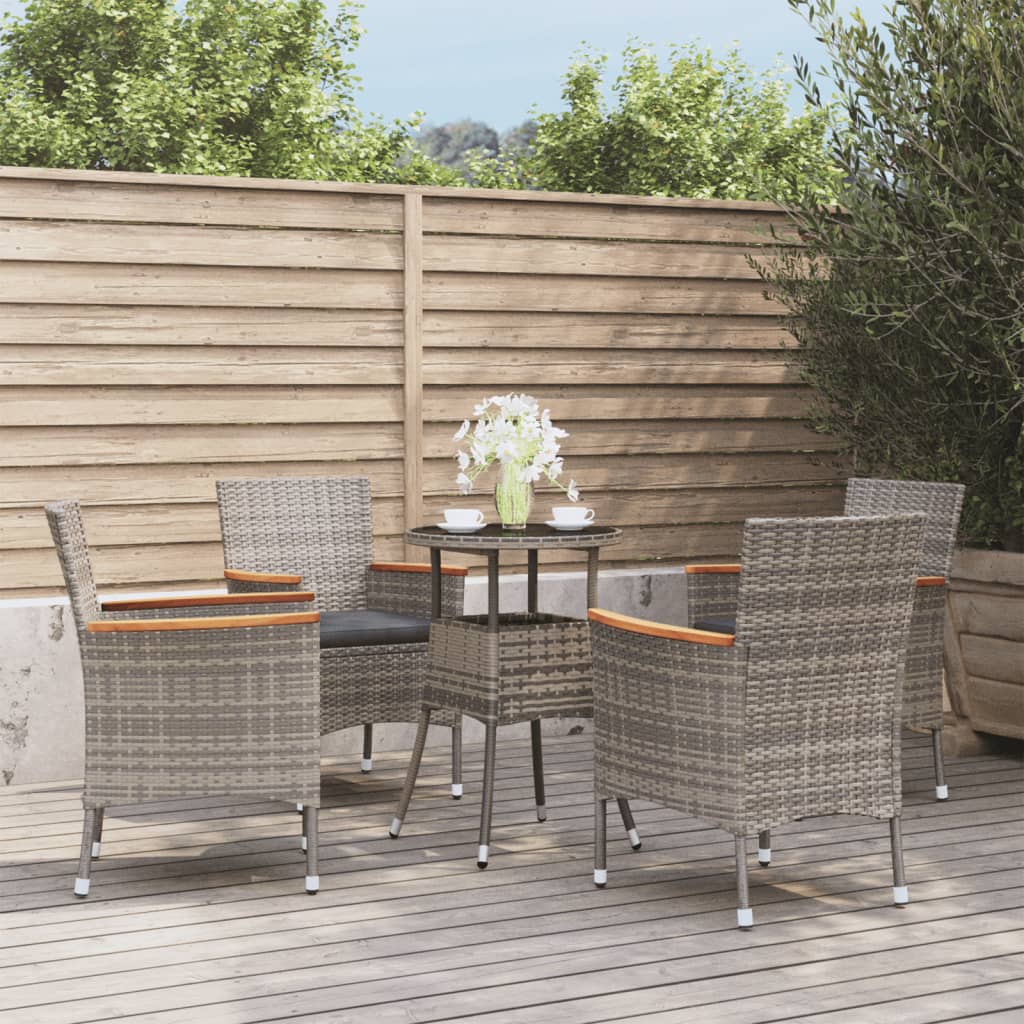 5-delige Bistroset met kussens poly rattan grijs – afbeelding 1