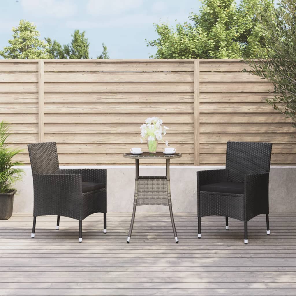 3-delige Bistroset met kussens poly rattan zwart – afbeelding 1