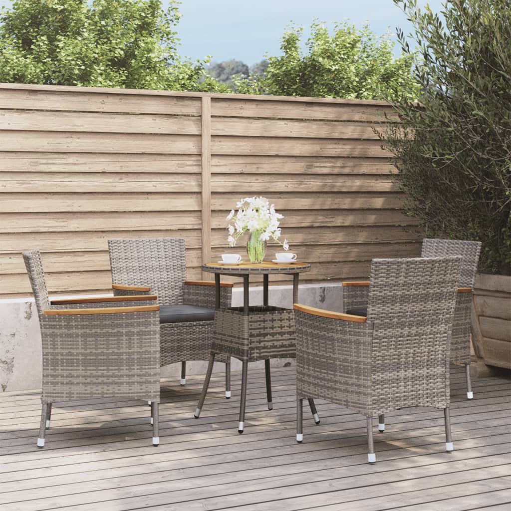 5-delige Bistroset met kussens poly rattan grijs – afbeelding 1