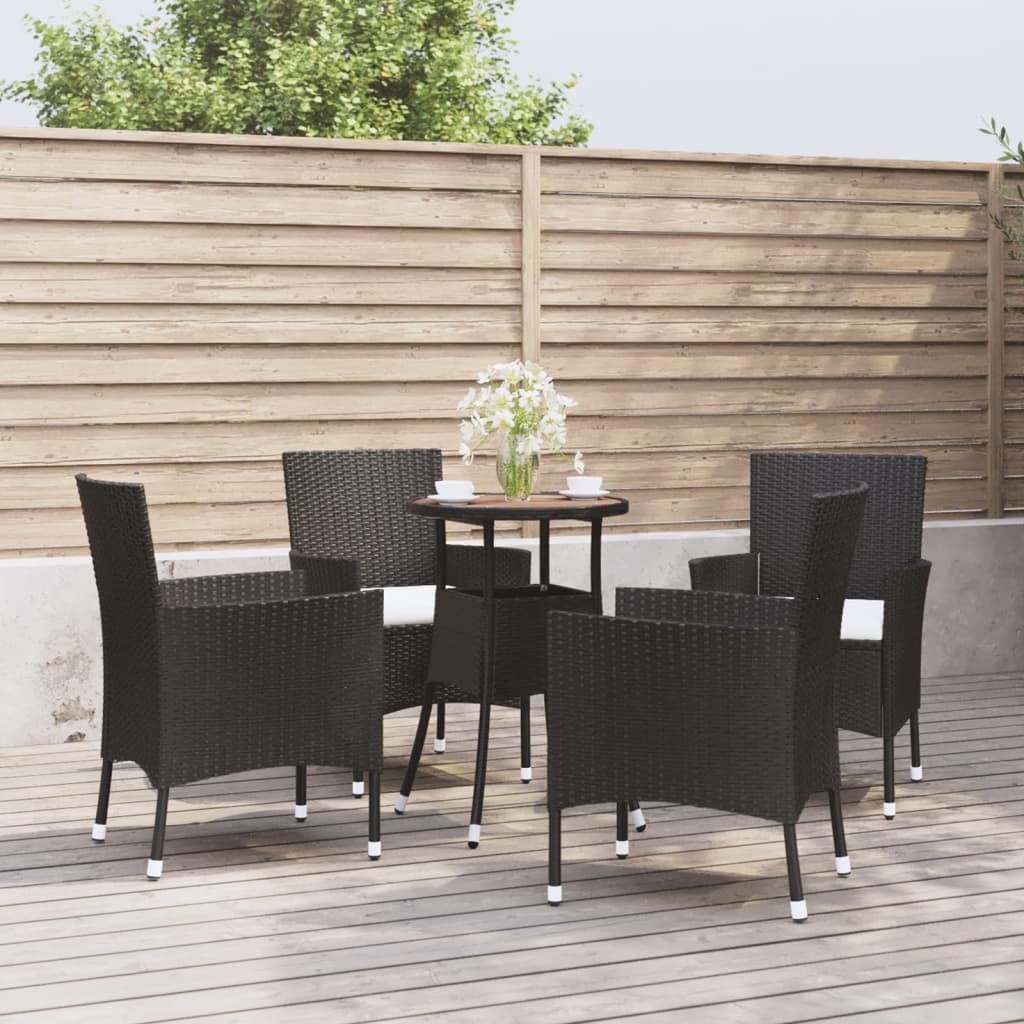 5-delige Bistroset met kussens poly rattan zwart – afbeelding 1