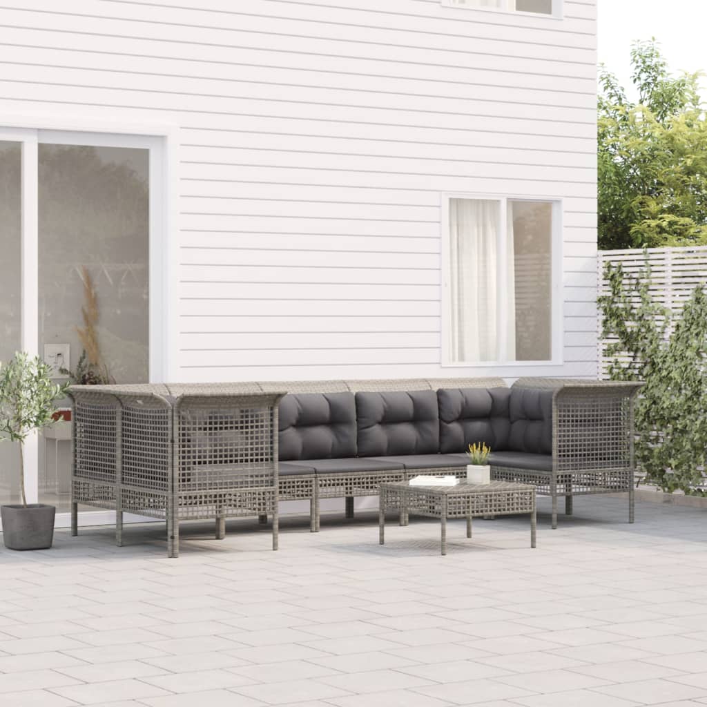8-delige Loungeset met kussens poly rattan grijs