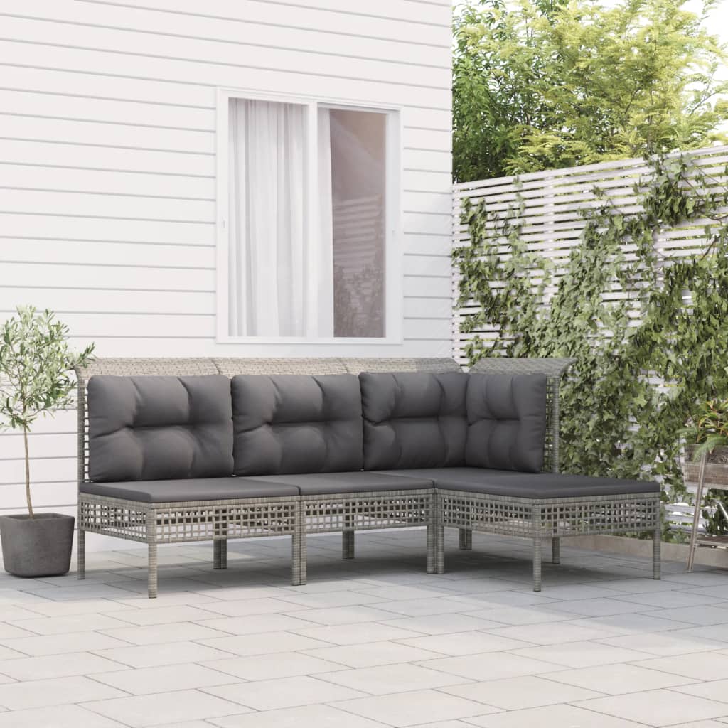 4-delige Loungeset met kussens poly rattan grijs – afbeelding 1