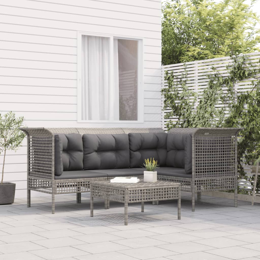 5-delige Loungeset met kussens poly rattan grijs – afbeelding 1