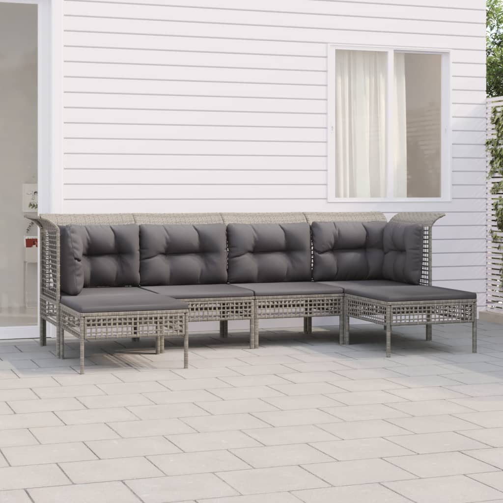 6-delige Loungeset met kussens poly rattan grijs