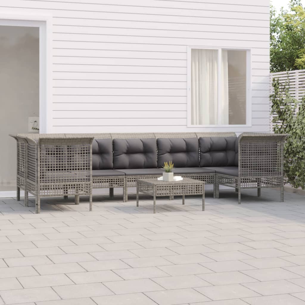 8-delige Loungeset met kussens poly rattan grijs