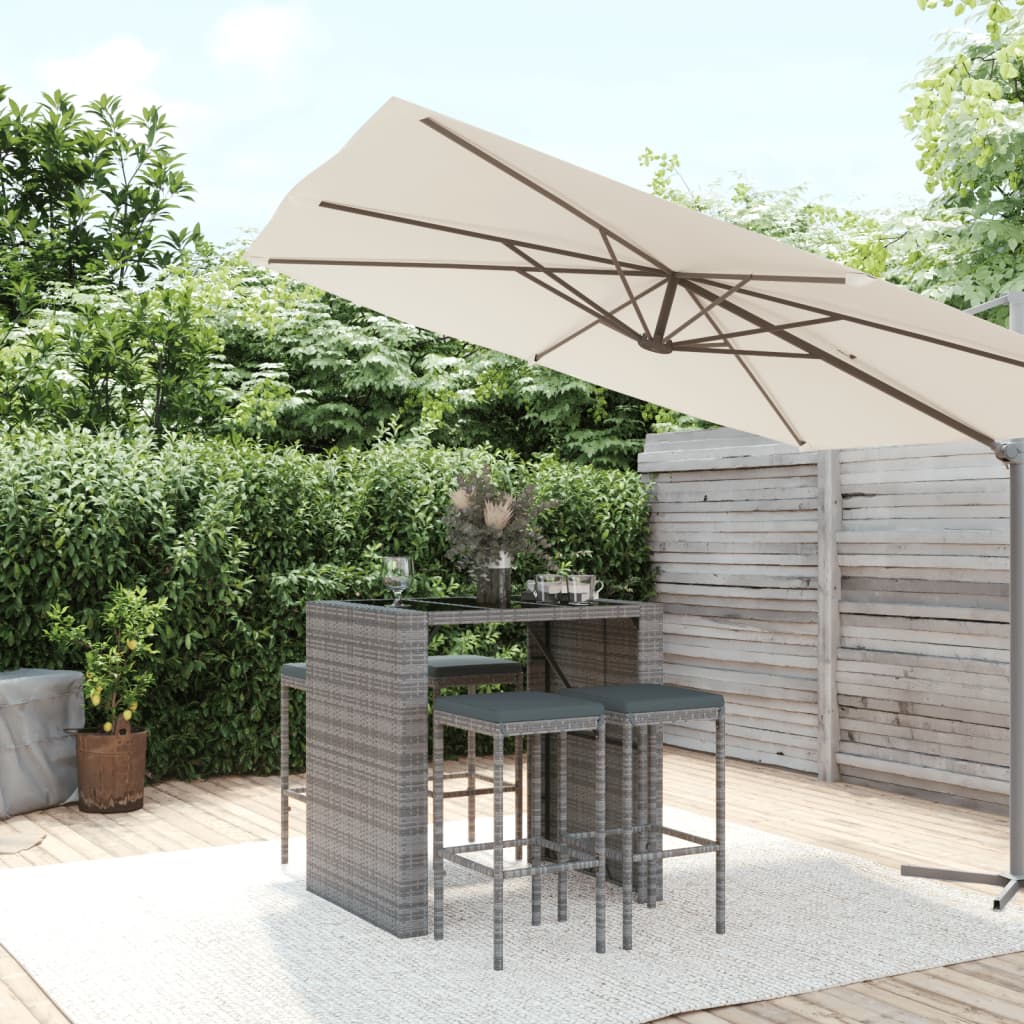 5-delige Tuinbarset met kussens poly rattan grijs – afbeelding 1