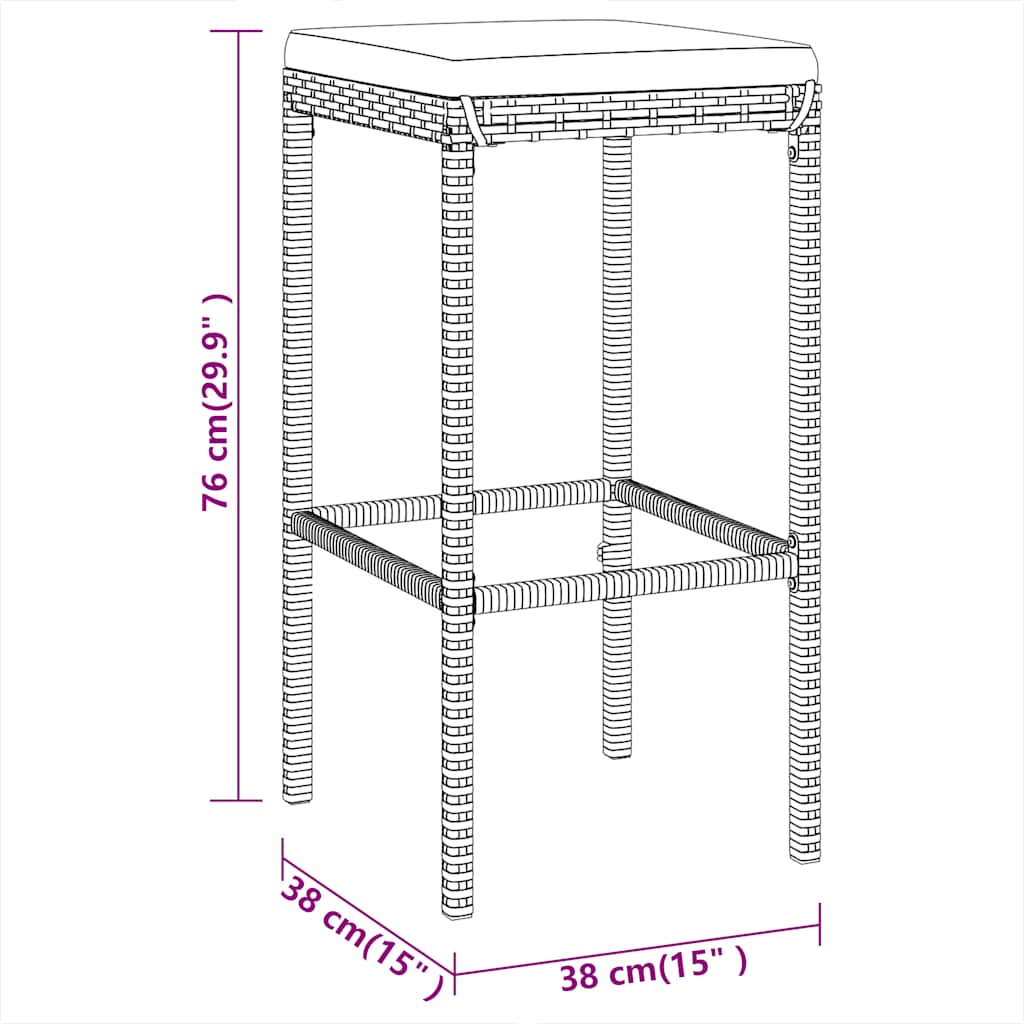 9-delige Tuinbarset met kussens poly rattan zwart – afbeelding 8