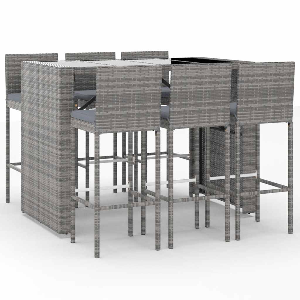 7-delige Tuinbarset met kussens poly rattan grijs – afbeelding 2