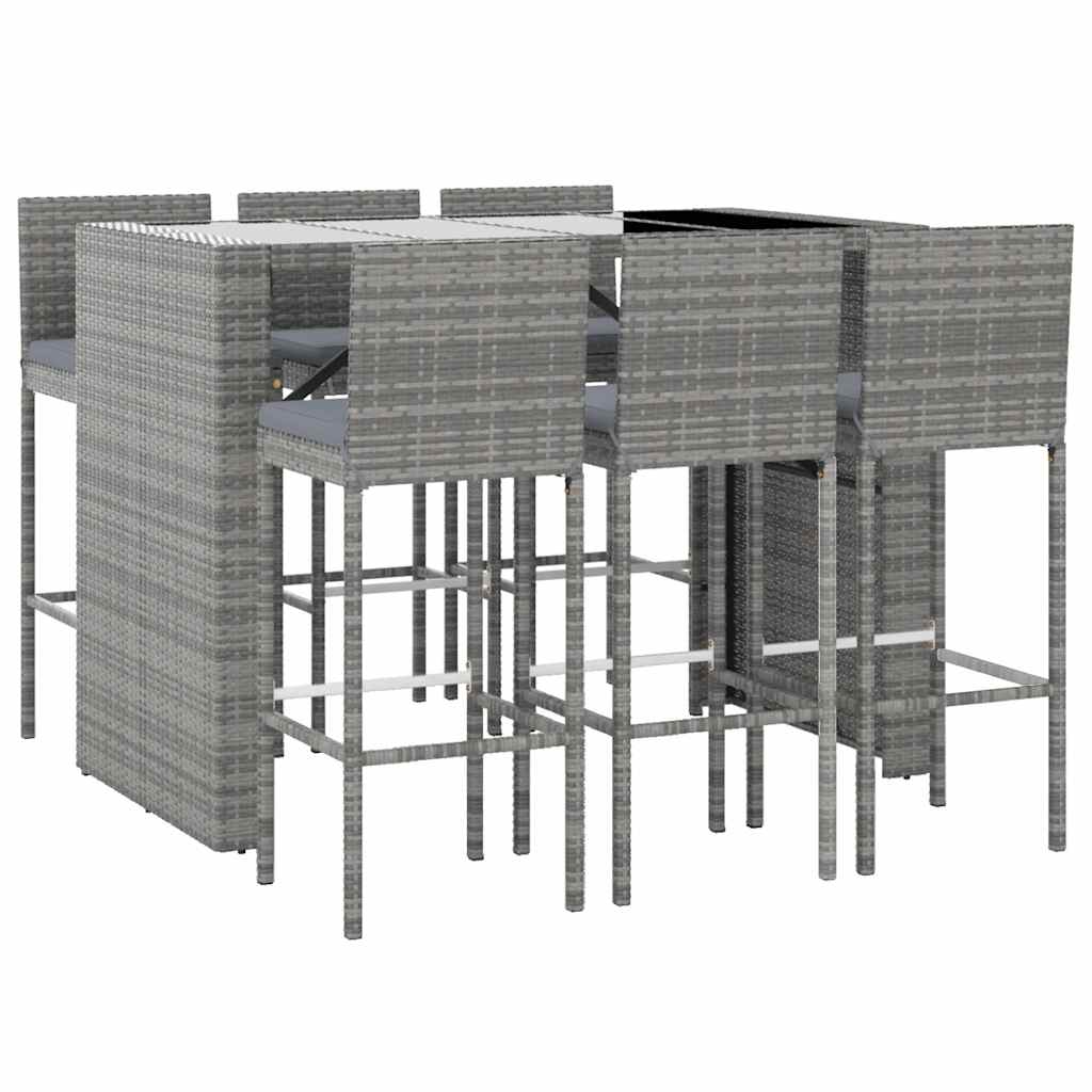 7-delige Tuinbarset met kussens poly rattan grijs – afbeelding 3