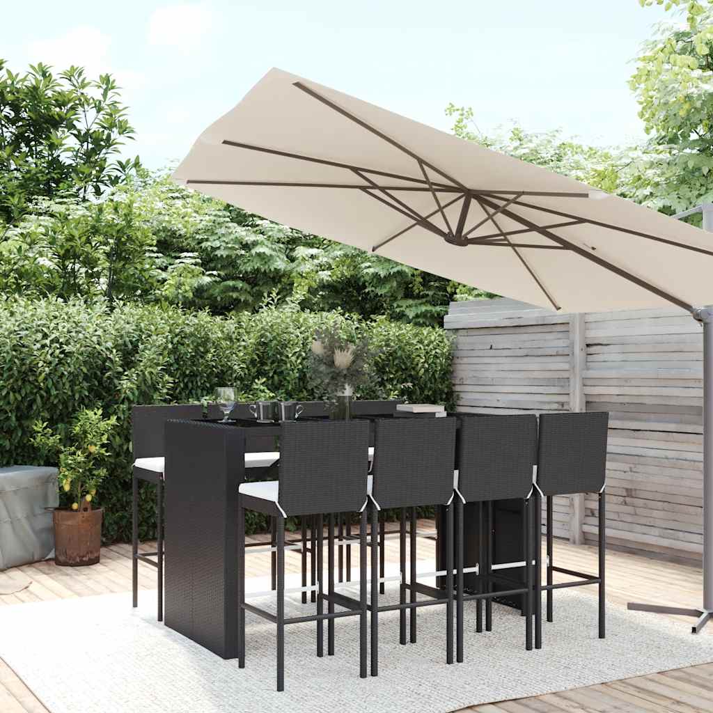 9-delige Tuinbarset met kussens poly rattan zwart – afbeelding 1