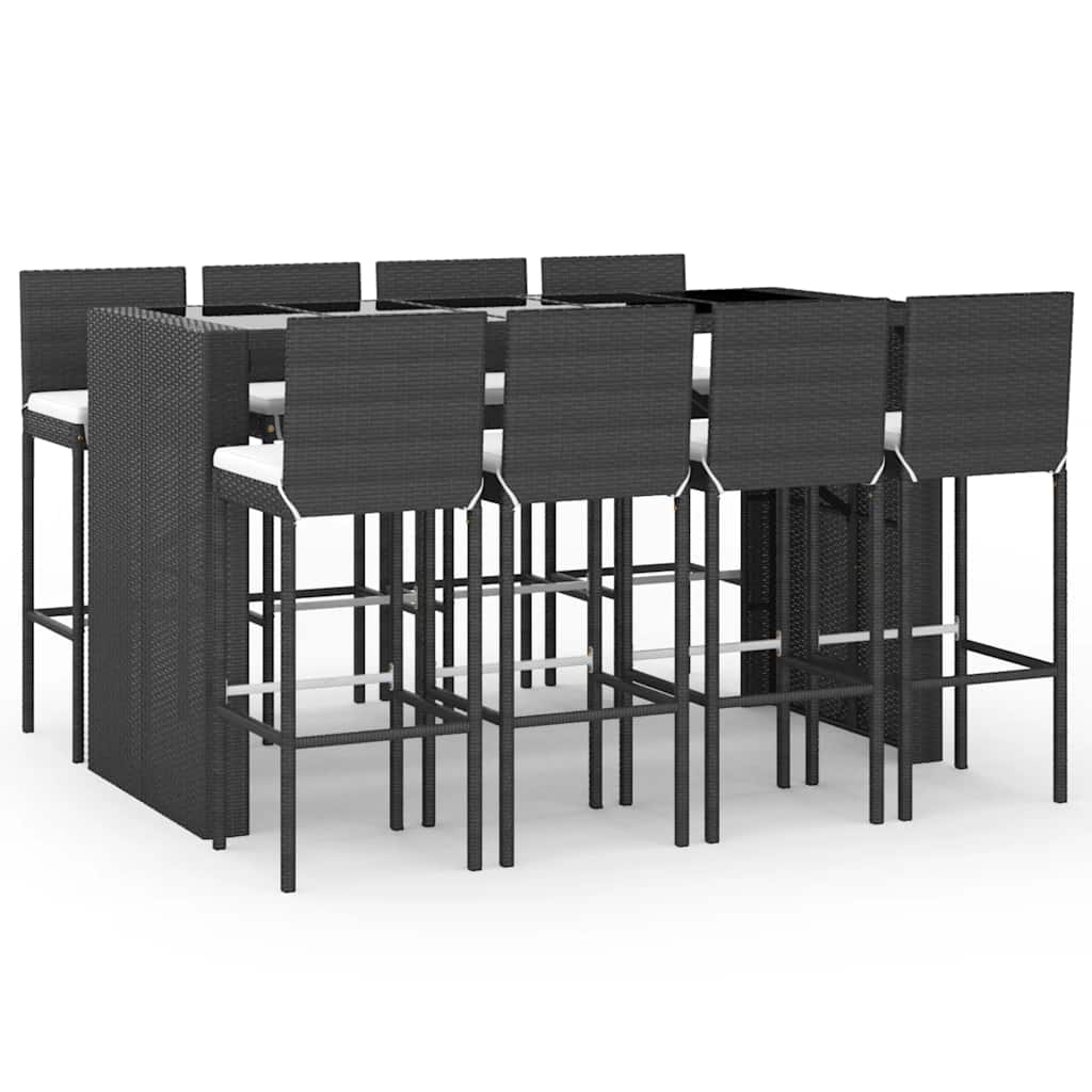 9-delige Tuinbarset met kussens poly rattan zwart – afbeelding 2