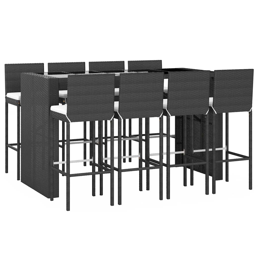 9-delige Tuinbarset met kussens poly rattan zwart – afbeelding 3