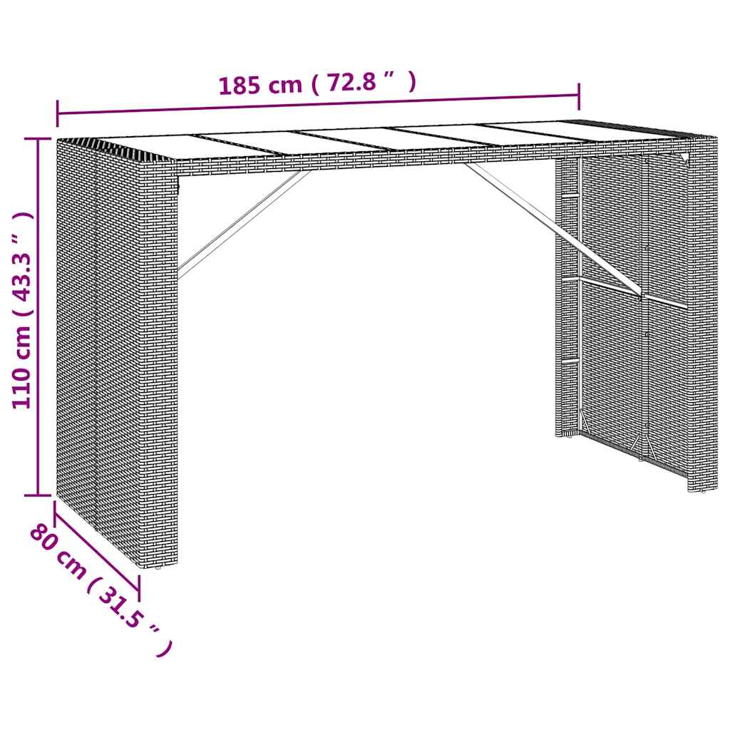 9-delige Tuinbarset met kussens poly rattan zwart – afbeelding 7