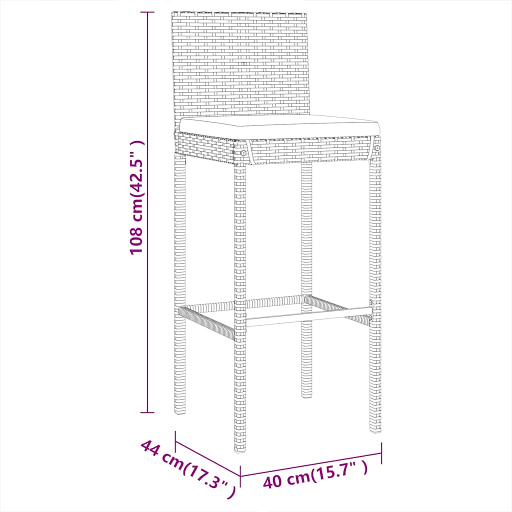 9-delige Tuinbarset met kussens poly rattan zwart – afbeelding 8