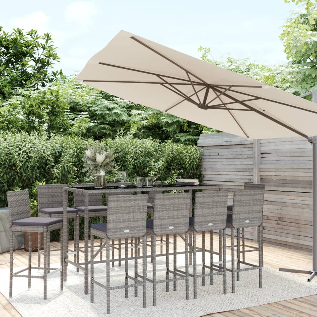 11-delige Tuinbarset met kussens poly rattan grijs – afbeelding 1