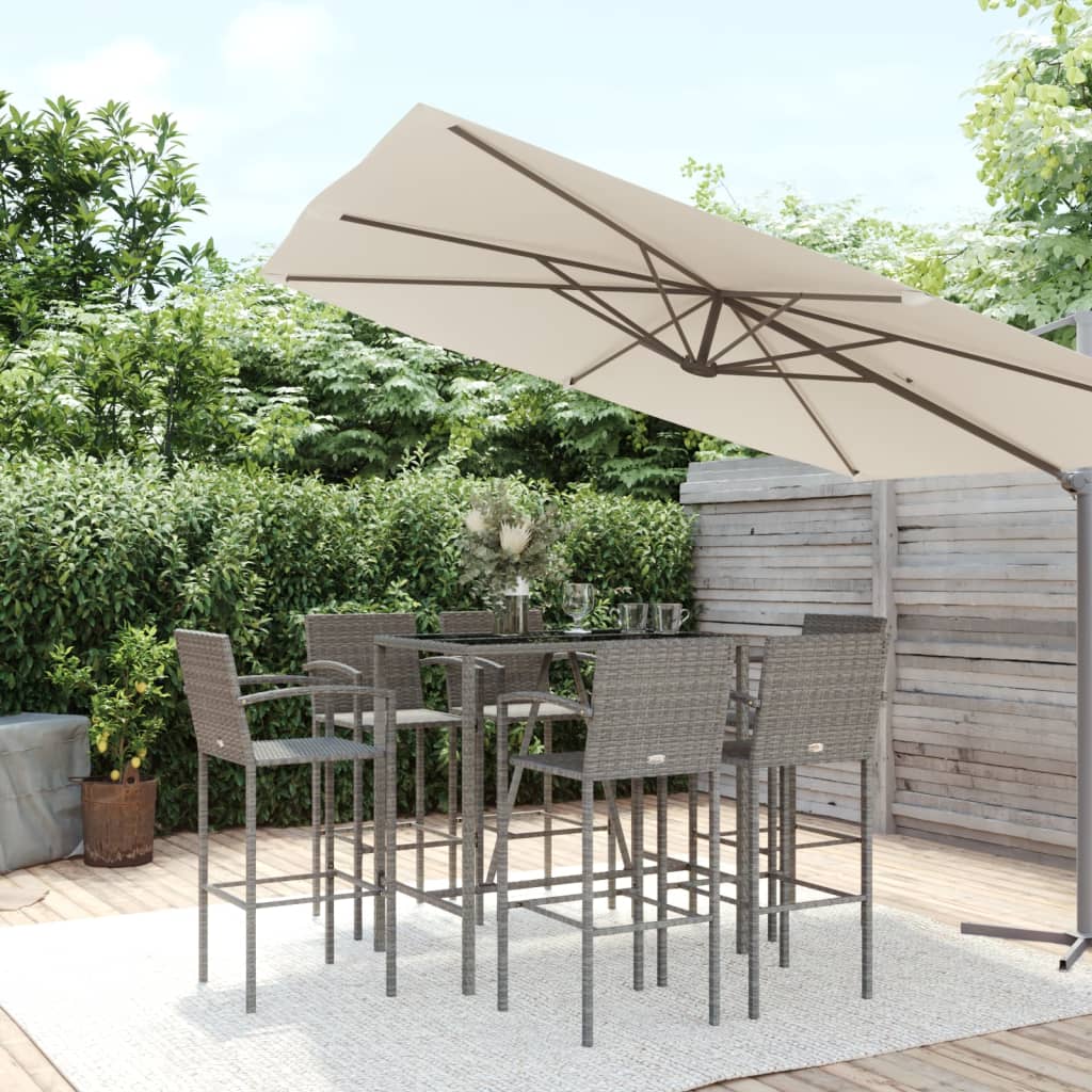 7-delige Tuinbarset poly rattan grijs