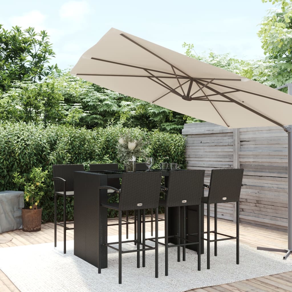 7-delige Tuinbar poly rattan zwart – afbeelding 1