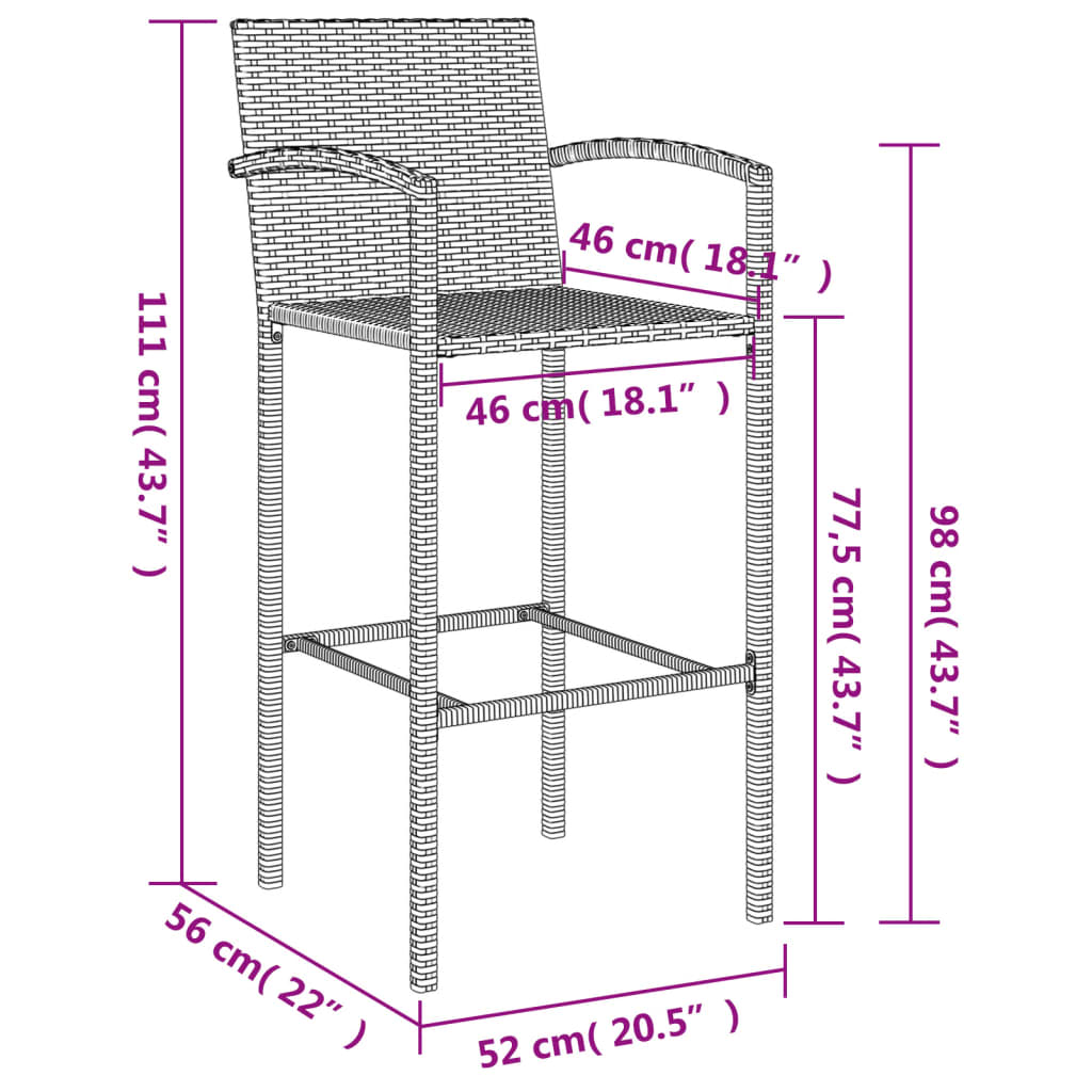 7-delige Tuinbar poly rattan zwart – afbeelding 10