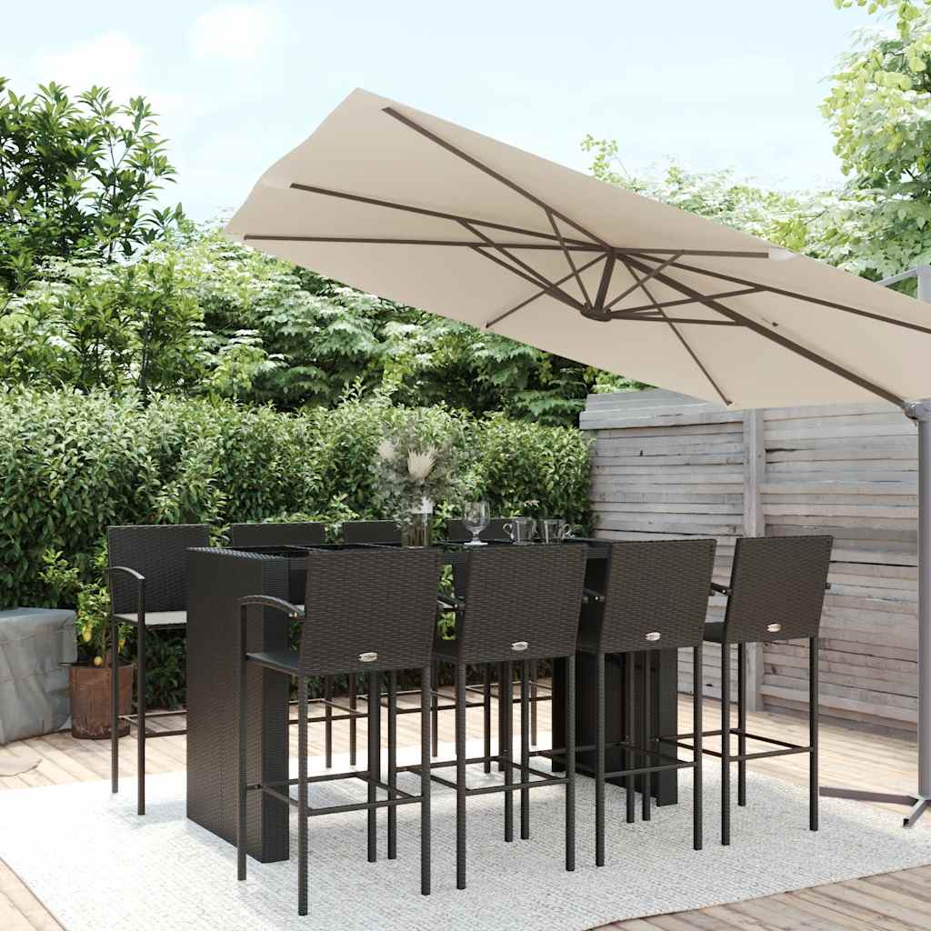 9-delige Tuinbarset poly rattan zwart – afbeelding 1