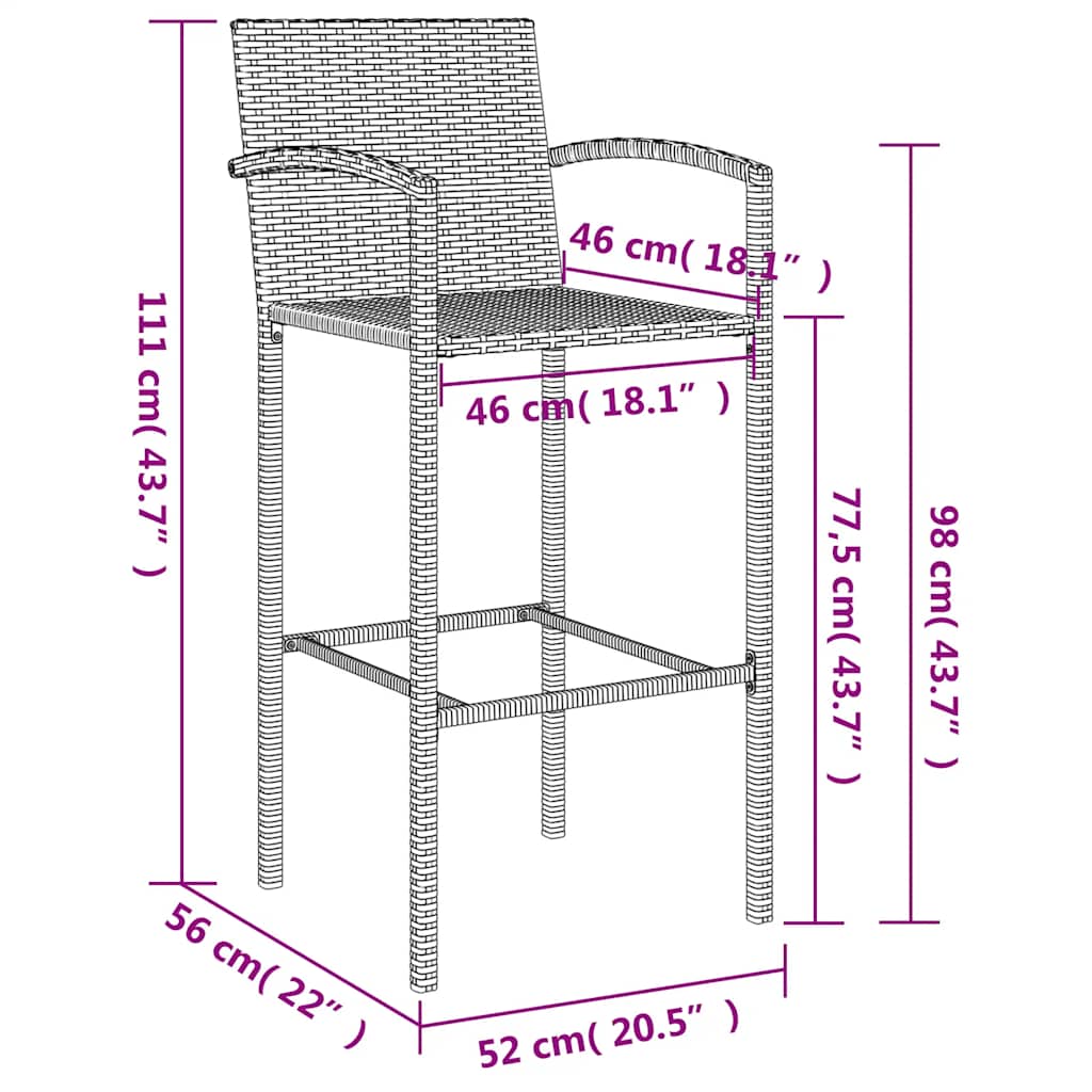 9-delige Tuinbarset poly rattan zwart – afbeelding 10