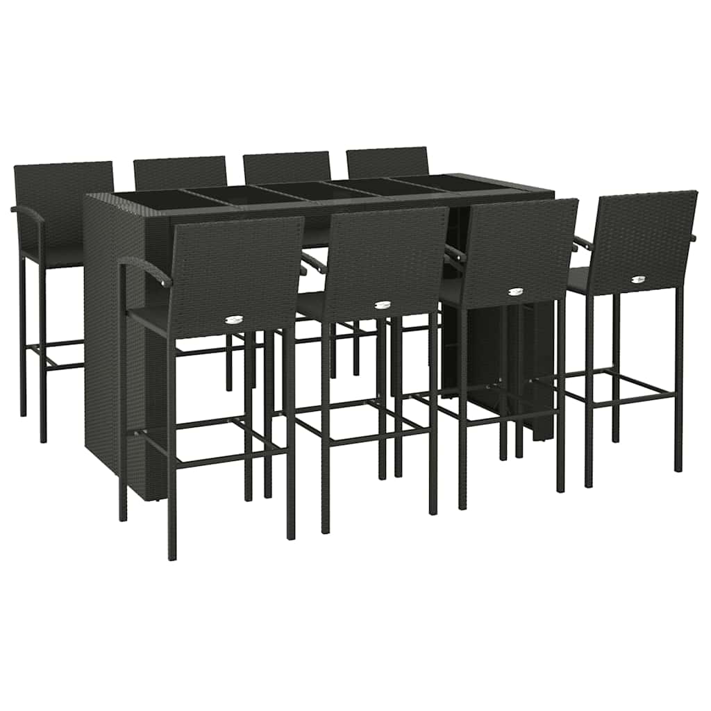 9-delige Tuinbarset poly rattan zwart – afbeelding 3