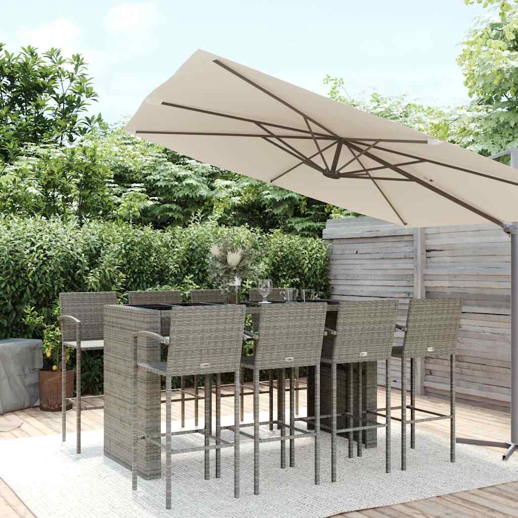 9-delige Tuinbarset poly rattan grijs – afbeelding 1