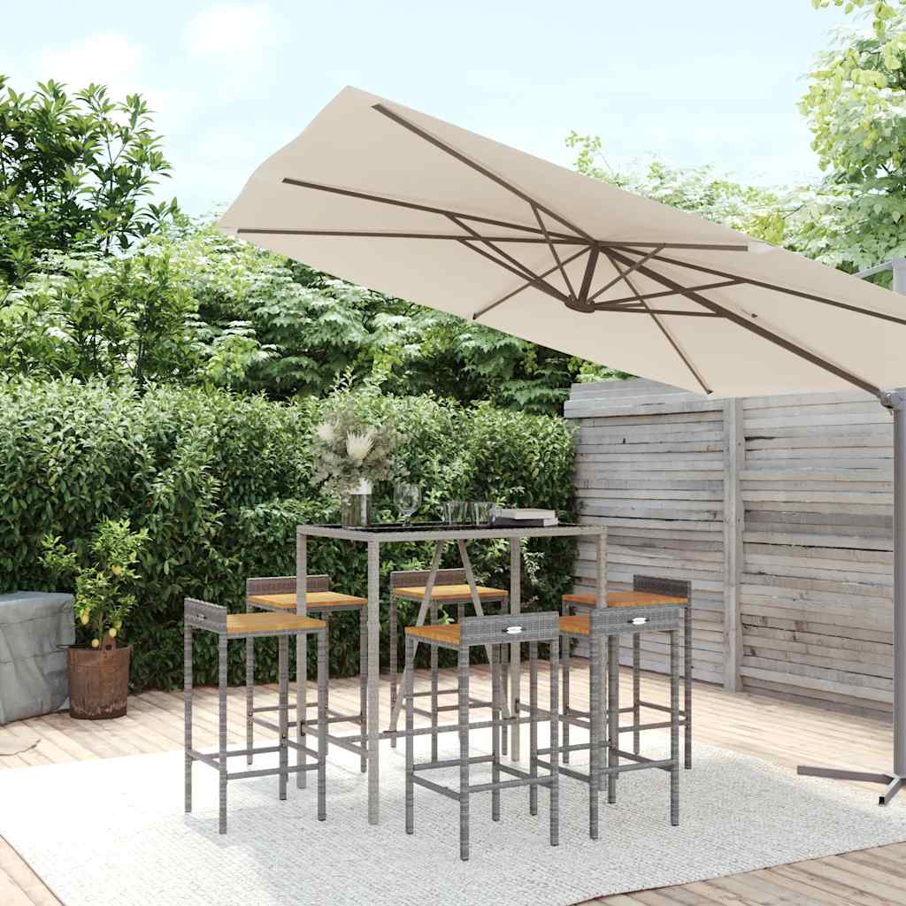 7-delige Tuinbarset poly rattan en massief acaciahout grijs – afbeelding 1