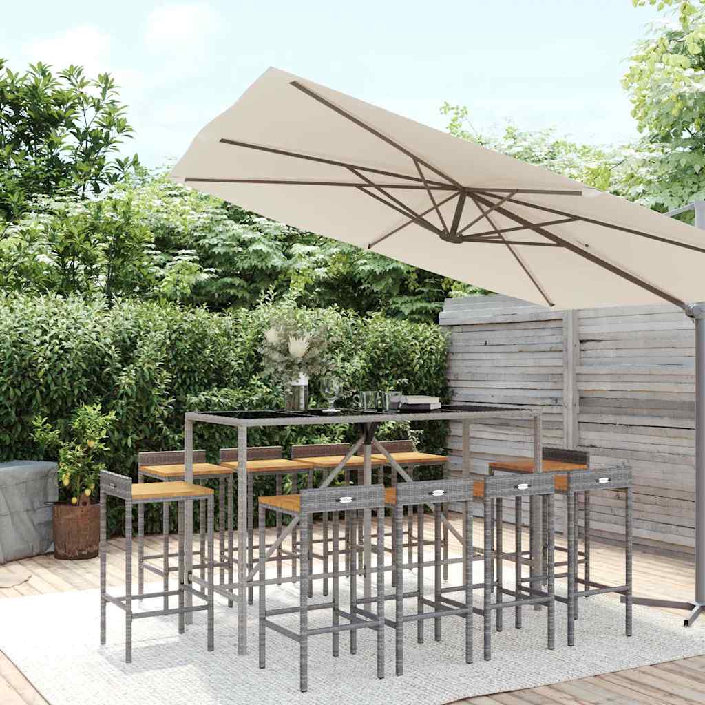 11-delige Tuinbarset poly rattan en massief acaciahout grijs – afbeelding 1