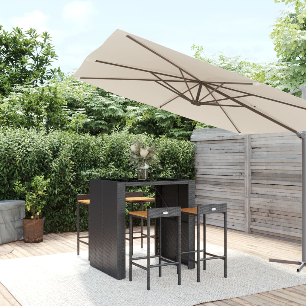 5-delige Tuinbarset poly rattan en massief acaciahout zwart – afbeelding 1